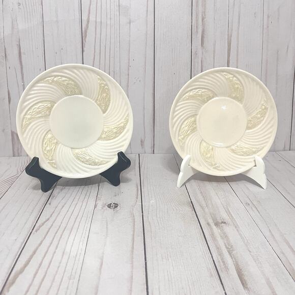 Belleek Other - Vintage Cream Porcelain Belleek Ireland Lotus Swirl Saucers Celtic Design Set 2